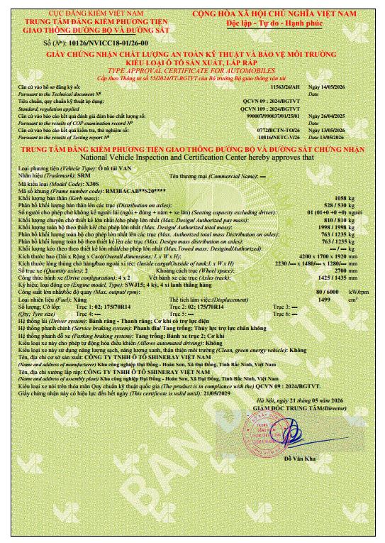 Xe SRM X30S V2 2 Chỗ 810kg